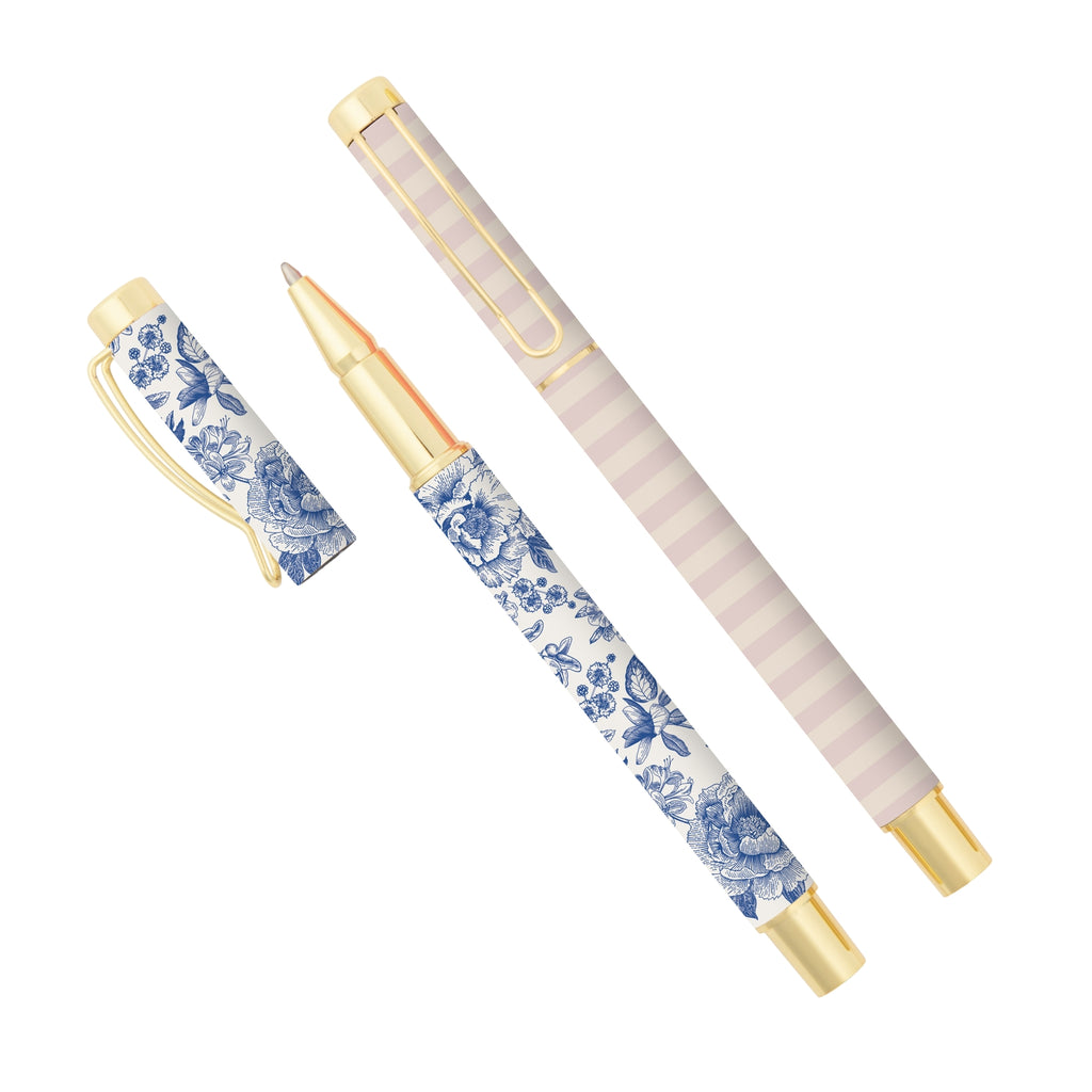 Add timeless elegance to your desk supplies with our blue delft and striped pen set. Perfect as Spring and Summer desk accessories or thoughtful gifts for graduations and new job celebrations! This Spring pen set is both functional and stylish.