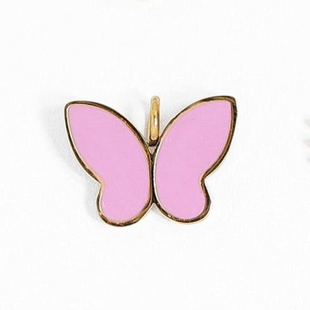 Add a pop of color to your jewelry collection with our 18K Gold Butterfly in Pink charm! This bright pink butterfly adds a playful touch to any outfit, made with high-quality 18K gold for a touch of luxury. A fun and unique addition to your accessories.