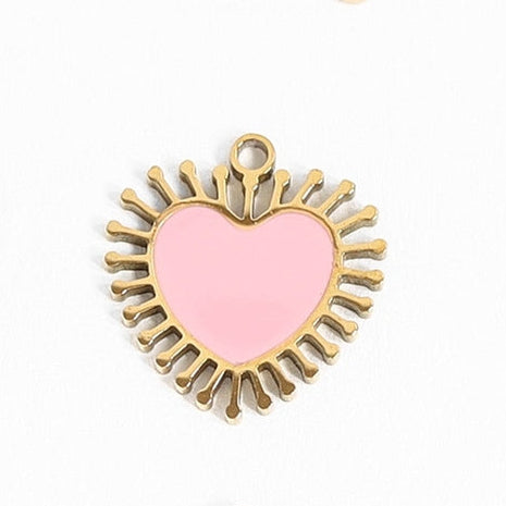 Add a pop of pink to your jewelry collection with our 18K Gold Heart in Pink! This charming design features a delicate pink heart embellished with intricate gold details, all crafted from high-quality 18K gold PVD stainlesss steel. Elevate any outfit with this playful and unique piece.