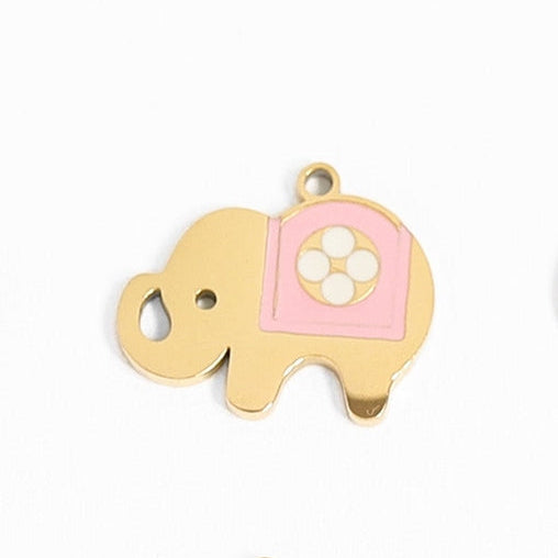 Add some playful charm to your look with our 18K Gold Happy Elephant. This quirky, dangling charm features a delightful elephant with blush pink details. Perfect for any occasion, it's sure to make you smile!