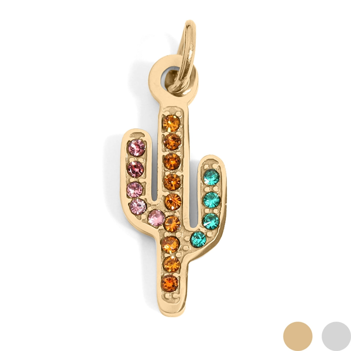 Add a touch of quirkiness to your jewelry collection with our Cactus Cubic Zirconia Charm. This charm features a colorful cactus design, perfect for adding a pop of color to any outfit. The cubic zirconia adds a touch of sparkle, making it a fun and playful addition to any jewelry piece.