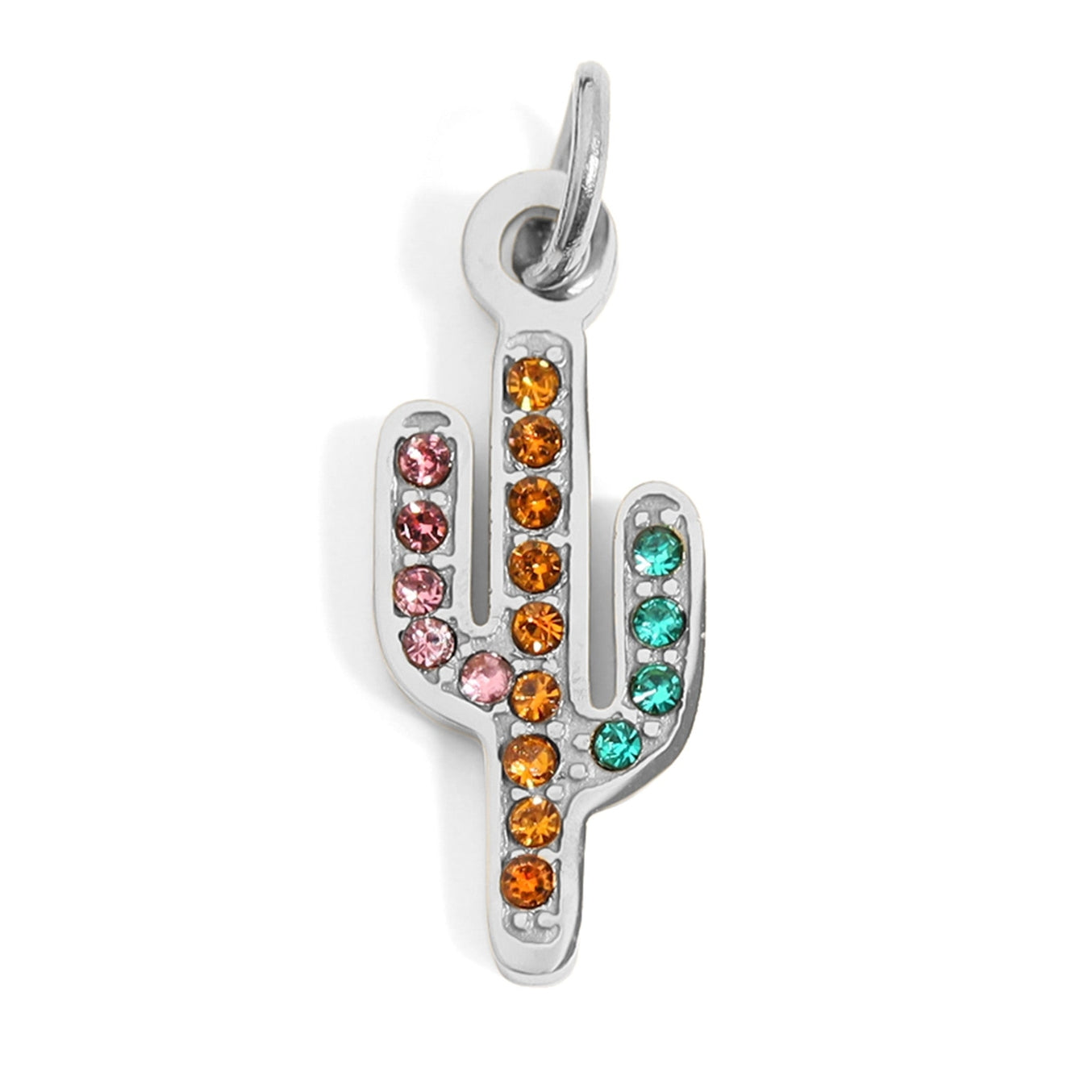 Add a touch of quirkiness to your jewelry collection with our Cactus Cubic Zirconia Charm. This charm features a colorful cactus design, perfect for adding a pop of color to any outfit. The cubic zirconia adds a touch of sparkle, making it a fun and playful addition to any jewelry piece.