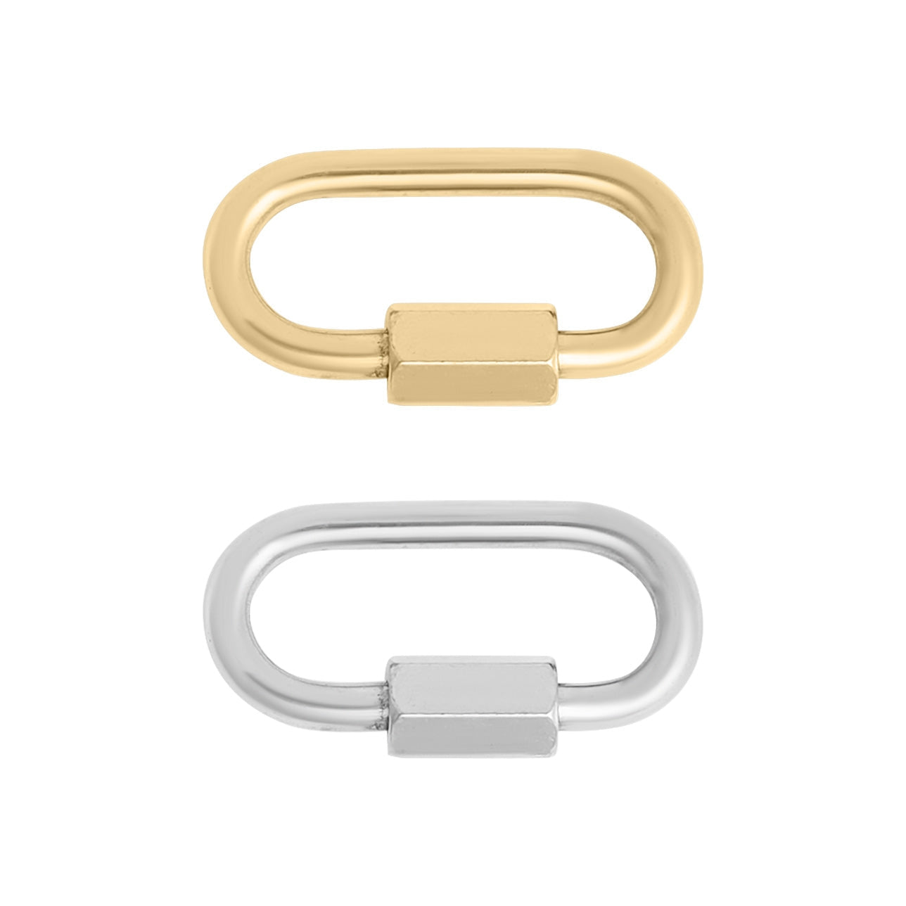 Enhance your jewelry designs with our NEW carabiner charm clasps! Designed to be used for quicker necklace making and charm keeping, this is the perfect way to turn your unfinished chains into necklaces and bracelets that are charm-friendly and on trend.

The Stainless Steel Classic Carabiner Charm Clasp features a polished finish made of 316L stainless steel with an easy-to-open, twisting center piece to open and close.