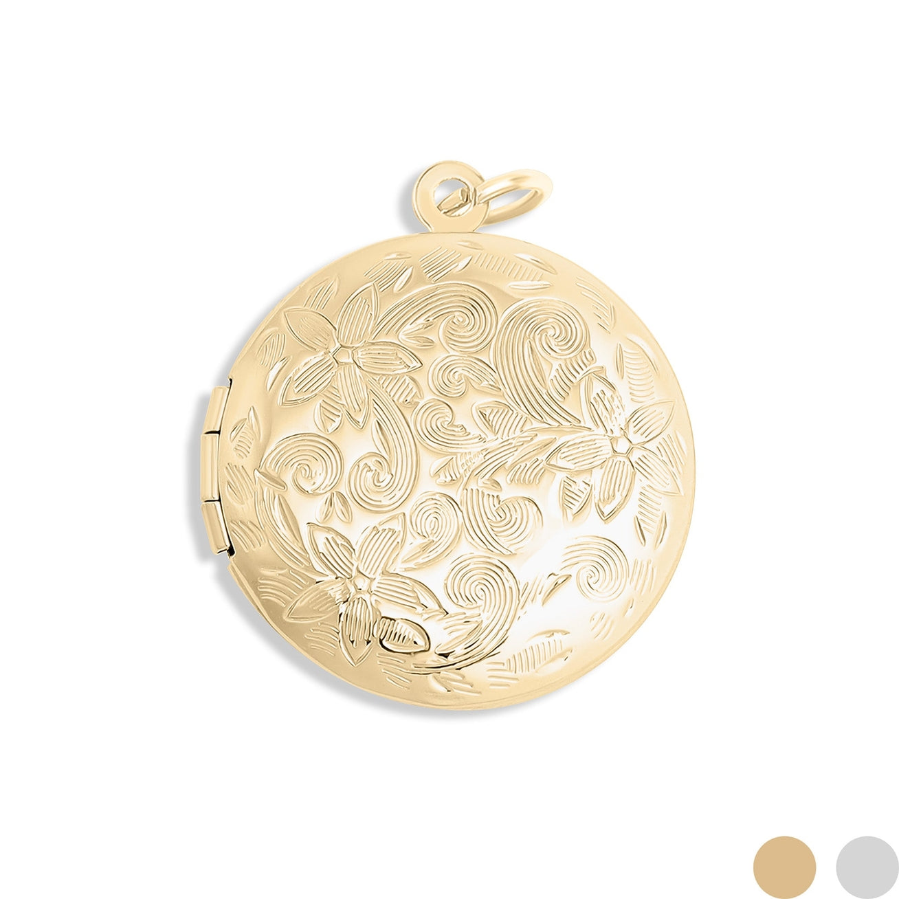 Embrace timeless elegance with this stunning 18K Gold PVD Stainless Steel Round Floral Textured Locket. This round locket is a beautiful blend of style and sentiment. The intricate floral texture on its surface adds a touch of vintage-inspired charm, making it a standout accessory. Designed to open, the locket features a hidden compartment to keep a treasured photo or keepsake close to your heart.