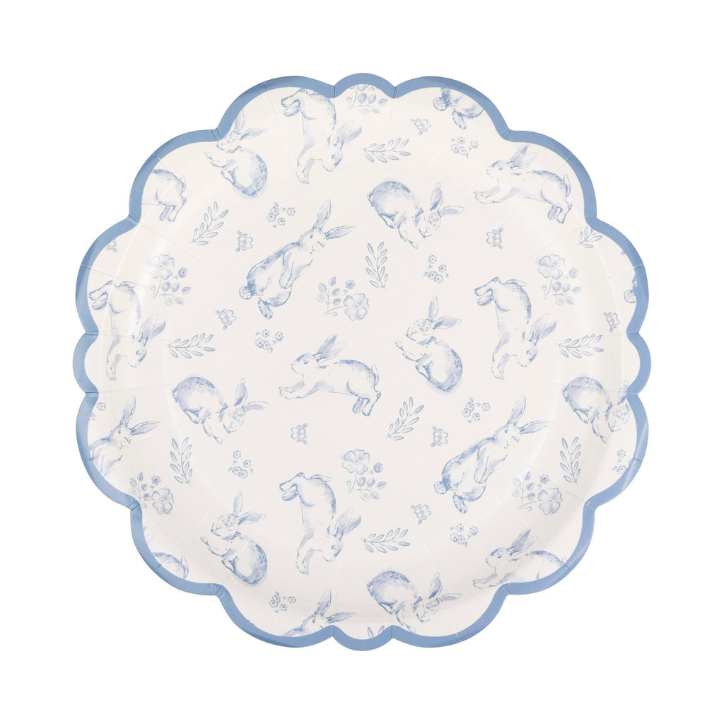 Hop into spring with our 8" Bunny Toile Plates! These bunny toile paper plates are perfect for Easter celebrations. Delight your guests with a touch of whimsy and charm. Don't forget to pair it with our matching napkins for a complete set.

• includes 8 shaped paper plates
• 8 x 8 inches