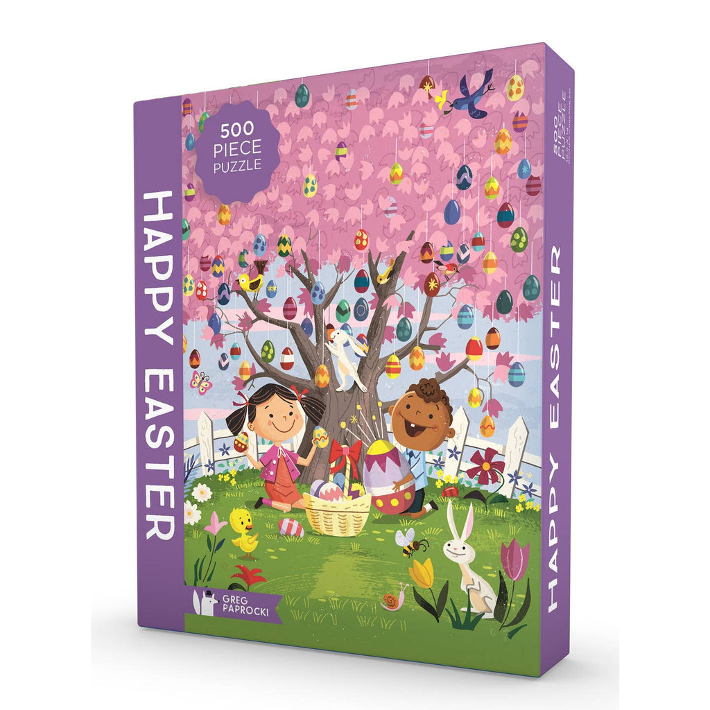 Celebrate spring with a 500-piece jigsaw puzzle featuring the artwork of famed illustrator Greg Paprocki. The bright and vibrant scene is from our forthcoming Countdown to Easter (Spring 2023). Gather around a table with family or friends or piece it together by yourself. The Happy Easter puzzle is made for anyone of any age. 500 pieces 19 1/2 x 14 inches, finished size.
