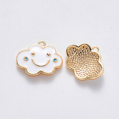 Add a touch of positivity to your style with our Happy Cloud Charm. Crafted with a smiling cloud design and detailed with gold, this white enamel charm is perfect for adding to any necklace or bracelet. Spread joy wherever you go with this charming accessory.