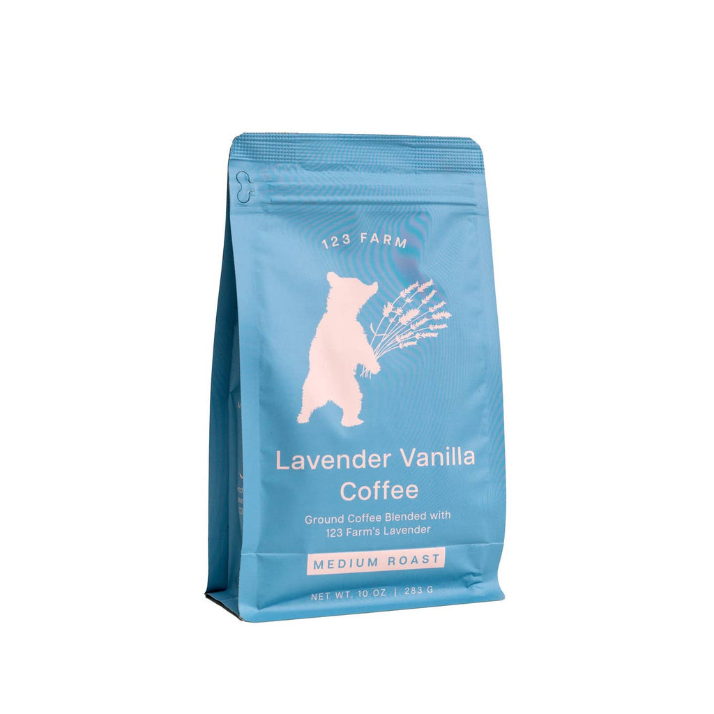 Savor the perfect harmony of sweet and floral flavors with our Lavender Vanilla Coffee. At 123 Farm, we carefully craft our products using the finest organic ingredients, including lavender hand-harvested each summer from our fields. This organic medium roast coffee is expertly blended with organic vanilla and a touch of lavender blossom, creating a smooth, nutty flavor with a delicate floral and sweet finish.