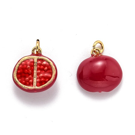 Add a touch of nature and elegance to your jewelry collection with our Pomegranate Charm. This mini charm, perfect for both necklaces and bracelets, features a stunning red pomegranate that will add a pop of color to any outfit. Bring the beauty of nature with you wherever you go.