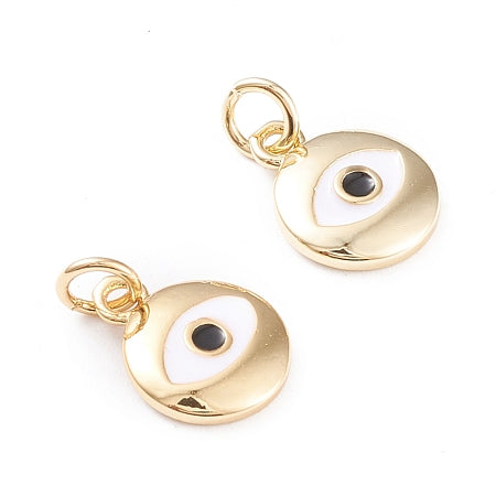 This versatile charm can be worn as a bracelet or necklace, adding a touch of elegance to any outfit. The intricate gold round design features a traditional evil eye, believed to bring good luck and protection. A must-have accessory for anyone seeking both style and positivity.
