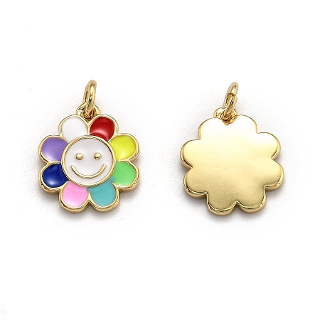 Add a touch of whimsy and vibrancy to your jewelry collection with our Gold Colorful Flower Charm. The charming flower design is adorned with colorful enamel, making it a versatile addition to any bracelet or necklace. Perfect for adding a pop of color to your everyday look.
