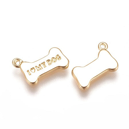 Show your love for your furry best friend with our "I Love My Dog" bone charm. This charm is the perfect addition to any bracelet or necklace, and its gold color adds a touch of elegance. Wear it as a reminder of your cherished companion.