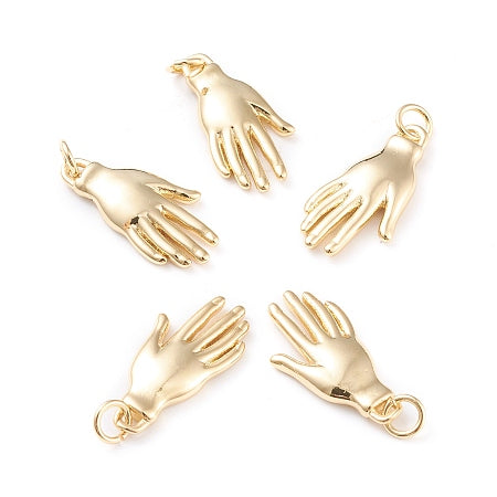 Elevate your jewelry collection with our Gold Hand Charm. This stunning piece features a beautiful gold color that adds a touch of elegance to any outfit. Use it as a bracelet or necklace charm to showcase your style and accessorize with confidence. A must-have for any fashion-forward individual.