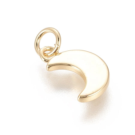 Add a touch of celestial elegance to your jewelry collection with our Gold Moon Charm. This flat, gold colored charm can be worn on a bracelet or necklace, perfect for any style. Embrace the magic and beauty of the moon with this stunning accessory.
