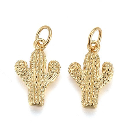 Add a touch of whimsy to your jewelry collection with our Gold Cactus Charm. This versatile charm can be added to either a bracelet or necklace to elevate your style. The gold color adds a touch of elegance, while the cactus design brings a unique and playful element. Perfect for any nature or fashion lover.