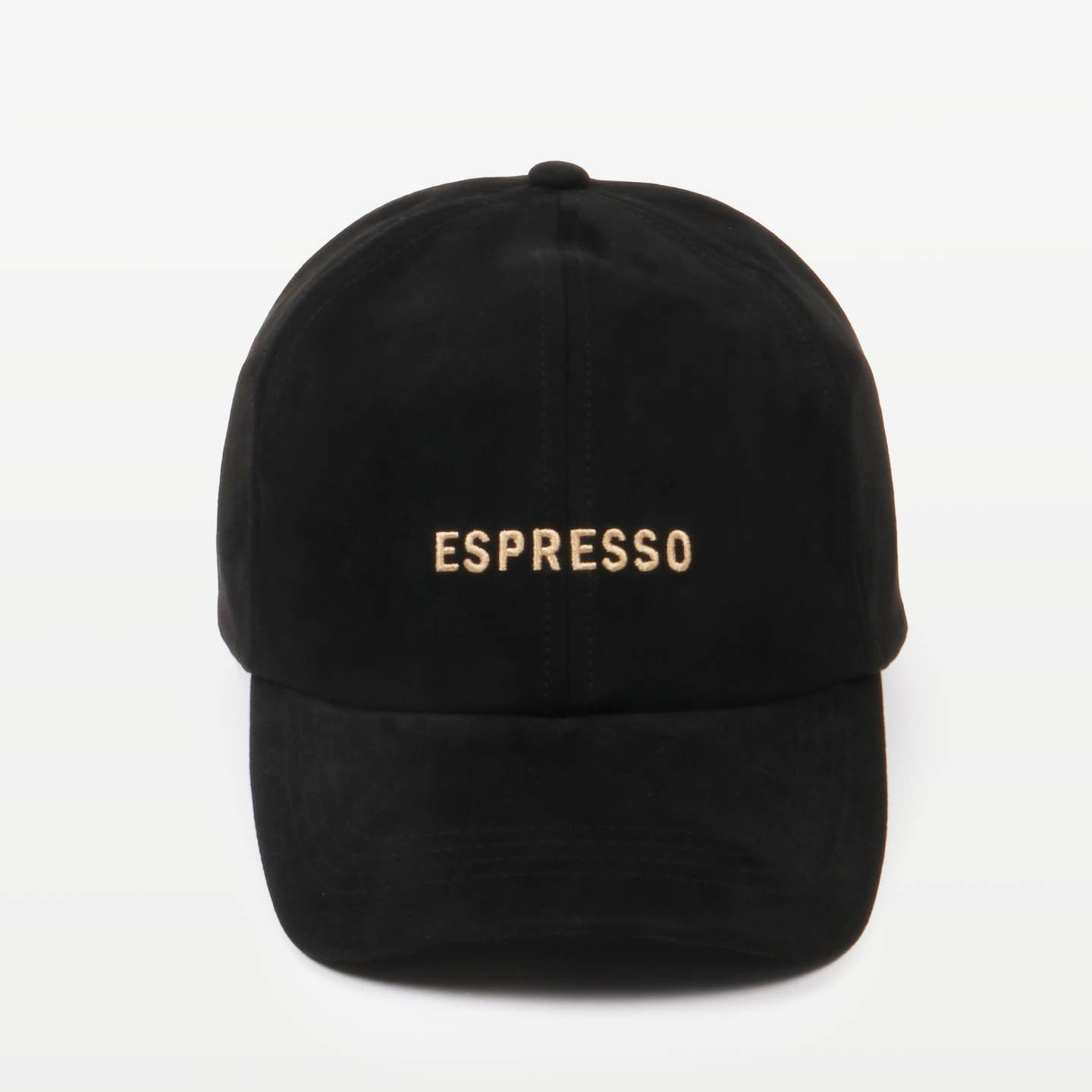 Stay stylish and protect yourself from the sun with our Espresso Suede Baseball Cap in sleek black. Featuring an all caps "Espresso" in embroidery, this hat is perfect for any casual outing. Shield your eyes and elevate your look at the same time.