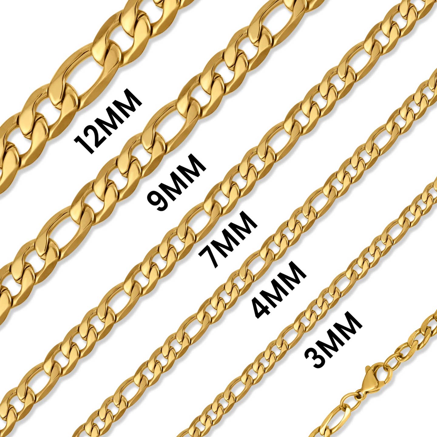 18K Gold Figaro Chain Necklace - 3mm