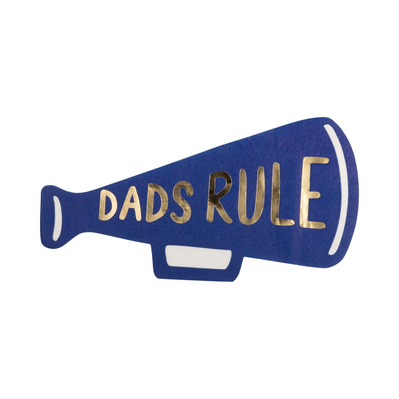 Make your dad feel like the king of the party with our Dads Rule Megaphone Napkin. Perfect for Father's Day celebrations, this napkin features a fun megaphone design that declares your dad as the ultimate guy. Show your appreciation with this festive and playful addition to your party decor.

Details:

includes 18 shaped paper napkins
4.25" x 7.75"
gold foil