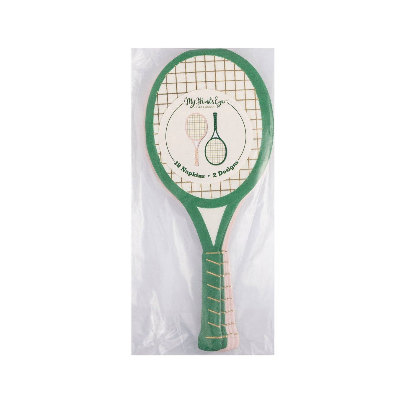 Serve up some fun at your next gathering with our Tennis Racket Napkin Set. Each paper napkin is shaped like a tennis racket, making them a unique addition to your table setting. Perfect for sports lovers or anyone looking for a playful touch to their event. Game, set, match!

Details:

includes 18 shaped paper napkins, 9 of each color
3.25" x 7.75"
gold foil