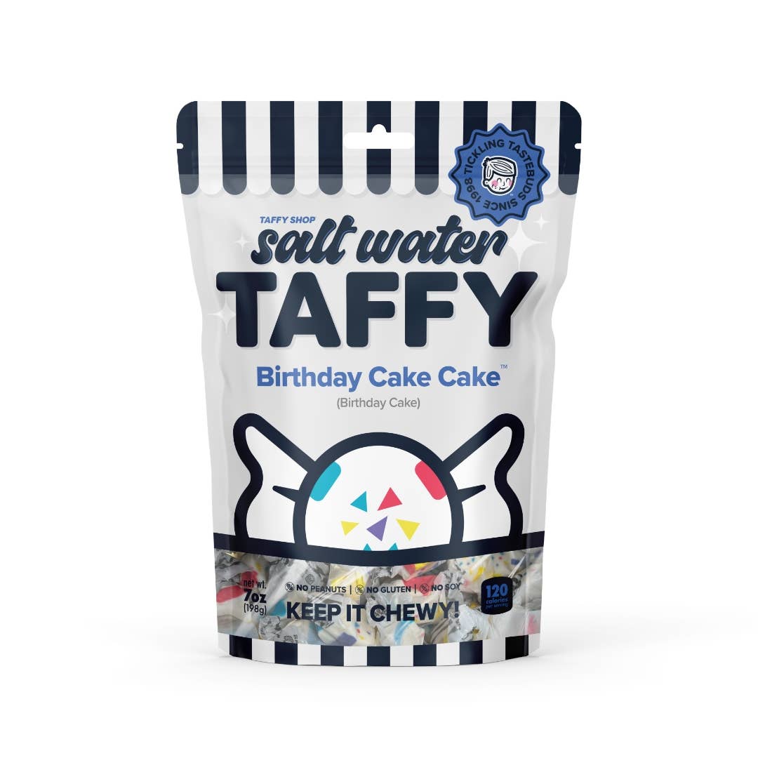 Happy Birthday to you! Happy Birthday to you! Oh wait, it's not your birthday? Celebrate anyway with some gourmet Birthday Cake Cake™ taffy. Taffy Shop's Birthday Cake Cake™ saltwater taffy is guaranteed fresh.