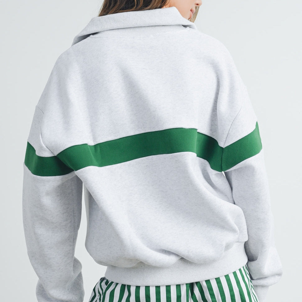 Two-Toned Half Zip Collar Sweatshirt