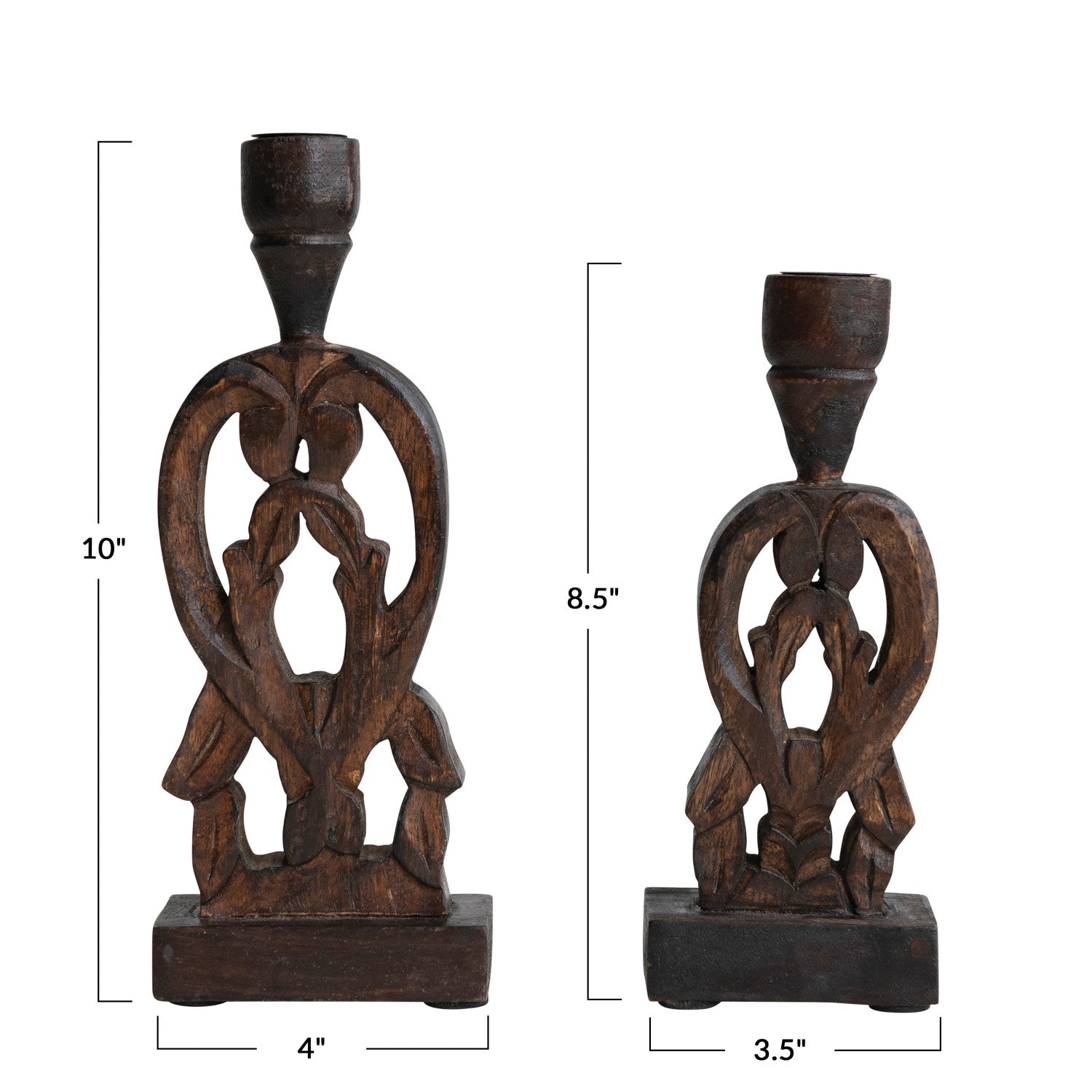Hand-Carved Mango Wood Taper Holders - 2 Sizes