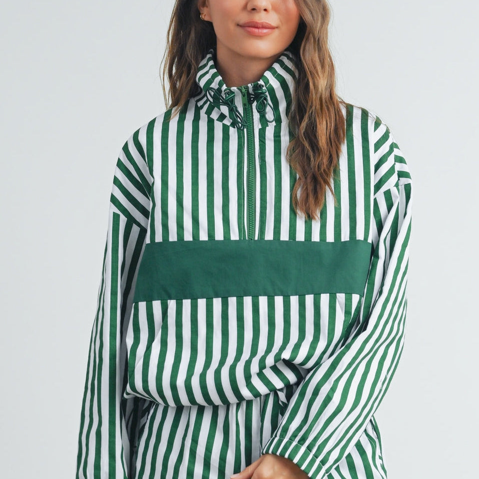 Green Drawstring Turtleneck Jacket