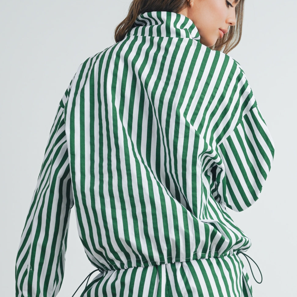Green Drawstring Turtleneck Jacket