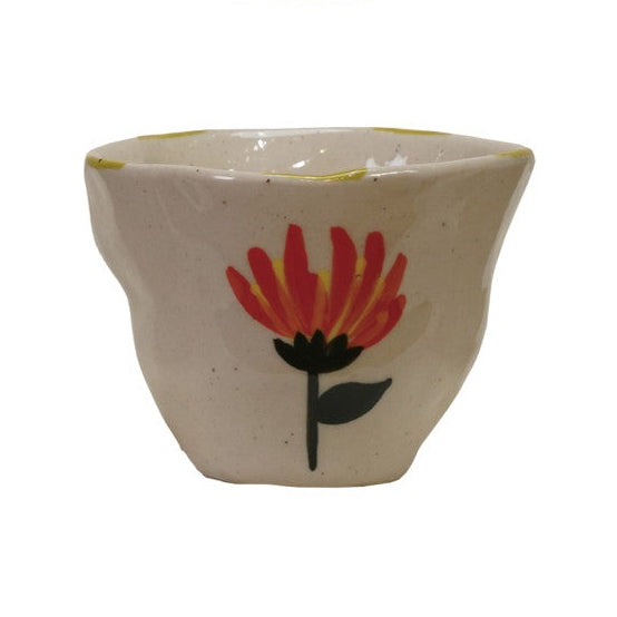 Hand-Painted Flower Stoneware Cup/Bowl - Citron