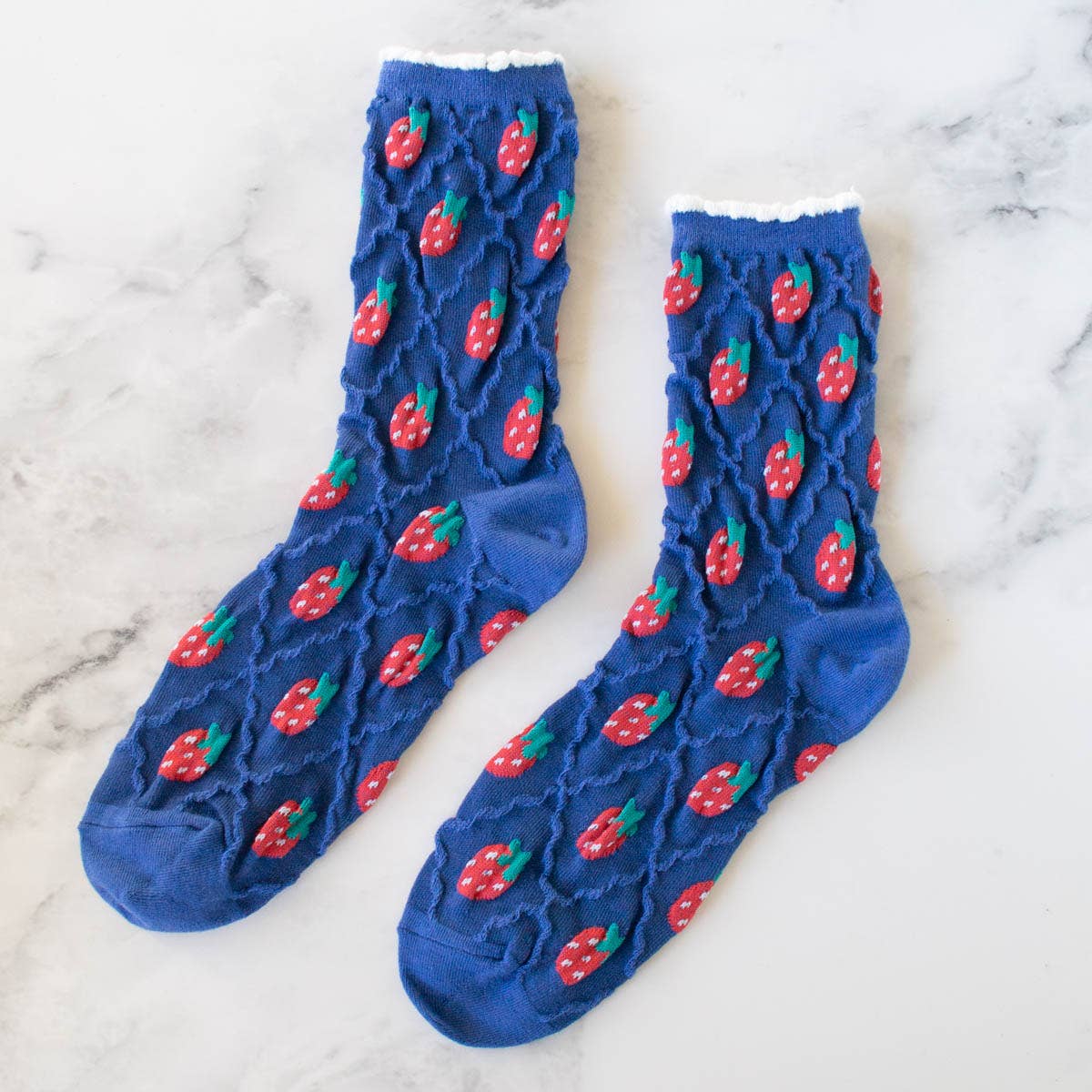 Blue Retro Strawberry Socks