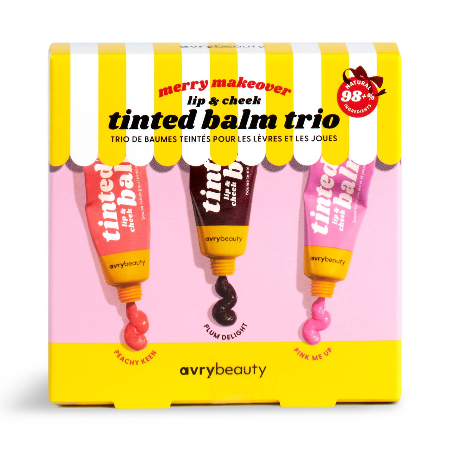 Celebrate the holiday season with a joyful pop of color from our Merry Makeover Tinted Balm Trio! This festive set includes three best-selling Lip & Cheek Tinted Balms: Pink Me Up for a playful pink flush, Peachy Keen for a warm, subtle glow, and Plum Delight for a rich, sophisticated plum. Each balm blends 98+% natural ingredients like shea butter, botanical oils, and peptides that melt into the skin for blendable, buildable color. These balms suit every skin tone while keeping the skin hydrated & radiant.