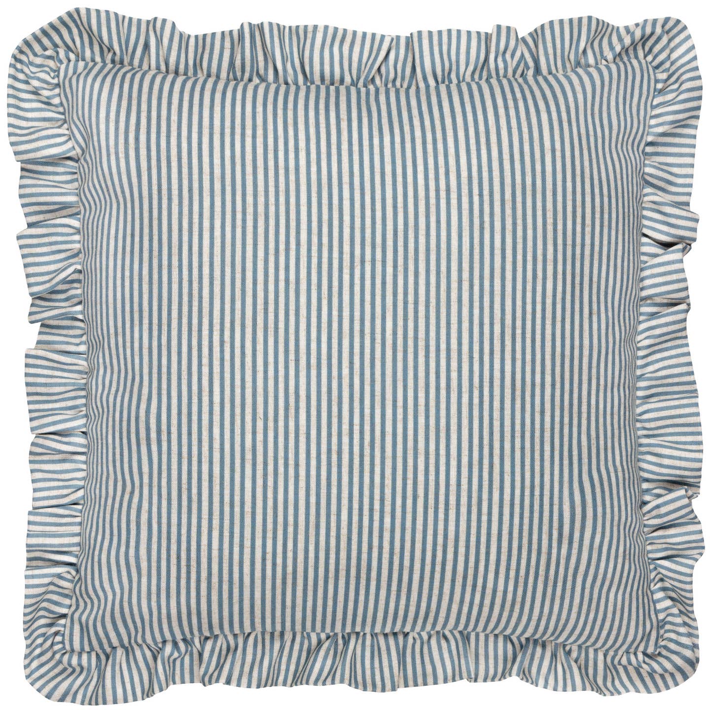 Martha Embroidered Blue Striped Ruffle Pillow