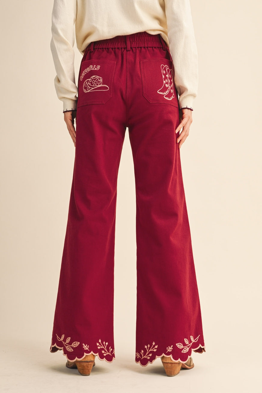 Cowgirl Embroidery High Rise Flared Pants