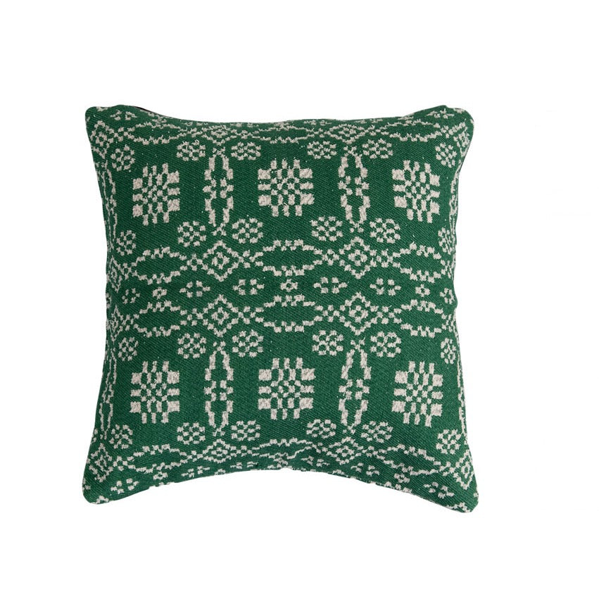 Holiday Cottage Woven Cotton Pillow - Green