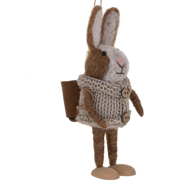Handmade Wool Felt Forest Animal Traveler Ornament - Backpack Rabbit