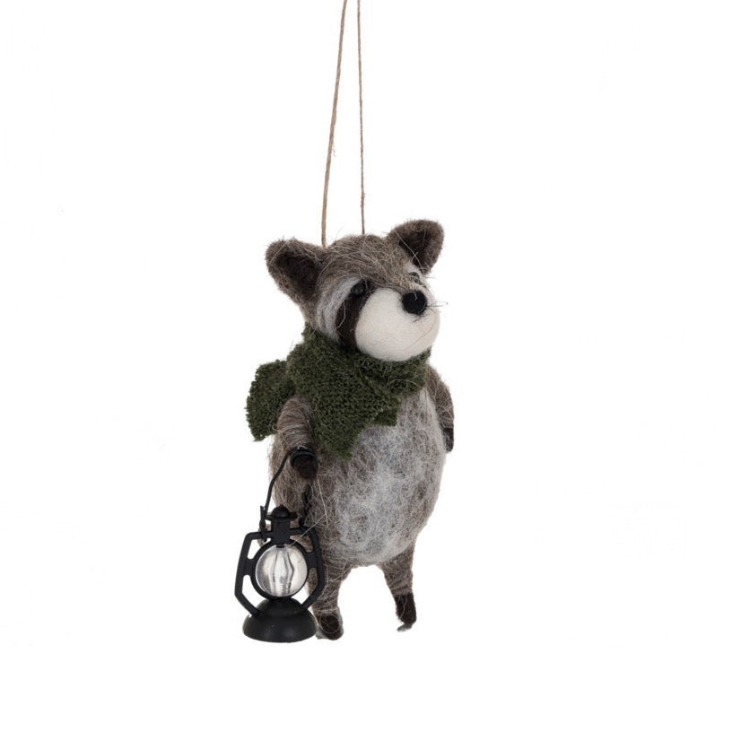 Handmade Wool Felt Forest Animal Traveler Ornament - Raccoon
