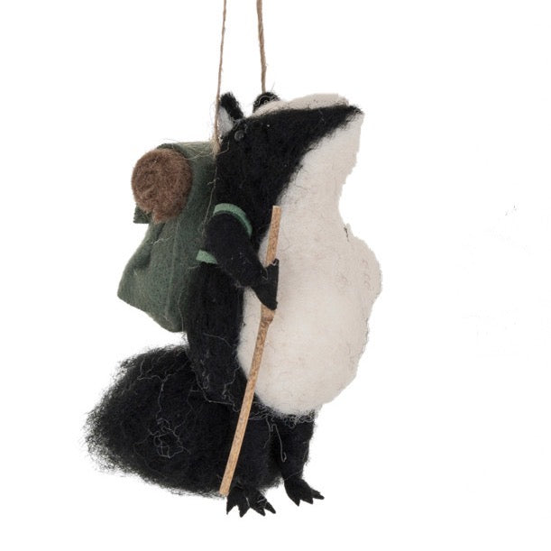 Handmade Wool Felt Forest Animal Traveler Ornament - Skunk
