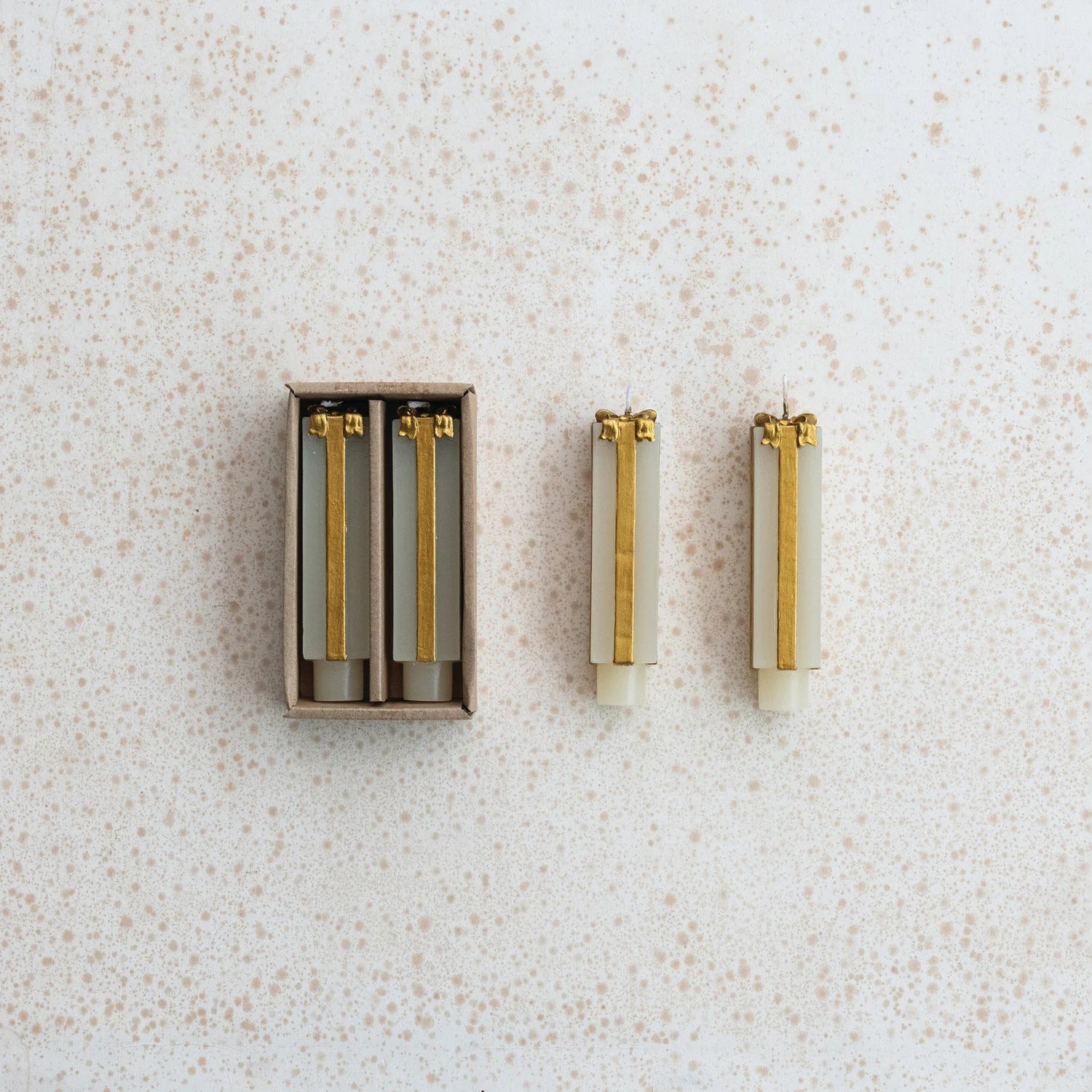 Unscented Present Taper Candles in Gold -  2 Size Options