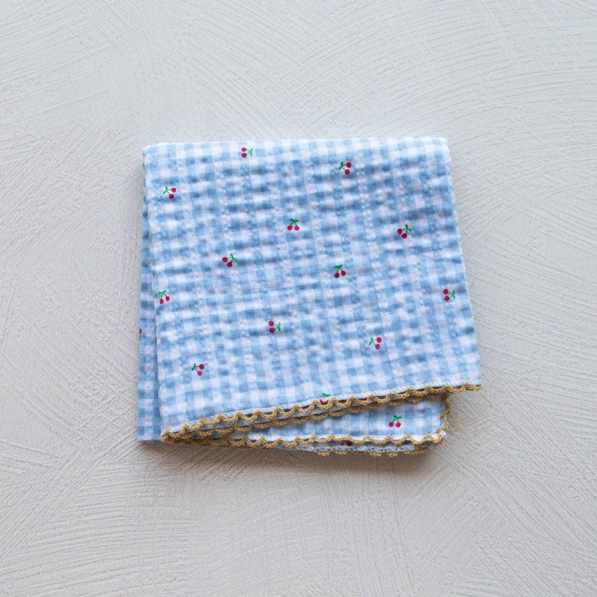 Cottage Mini Checker with Cherries Cotton Scarf - Denim