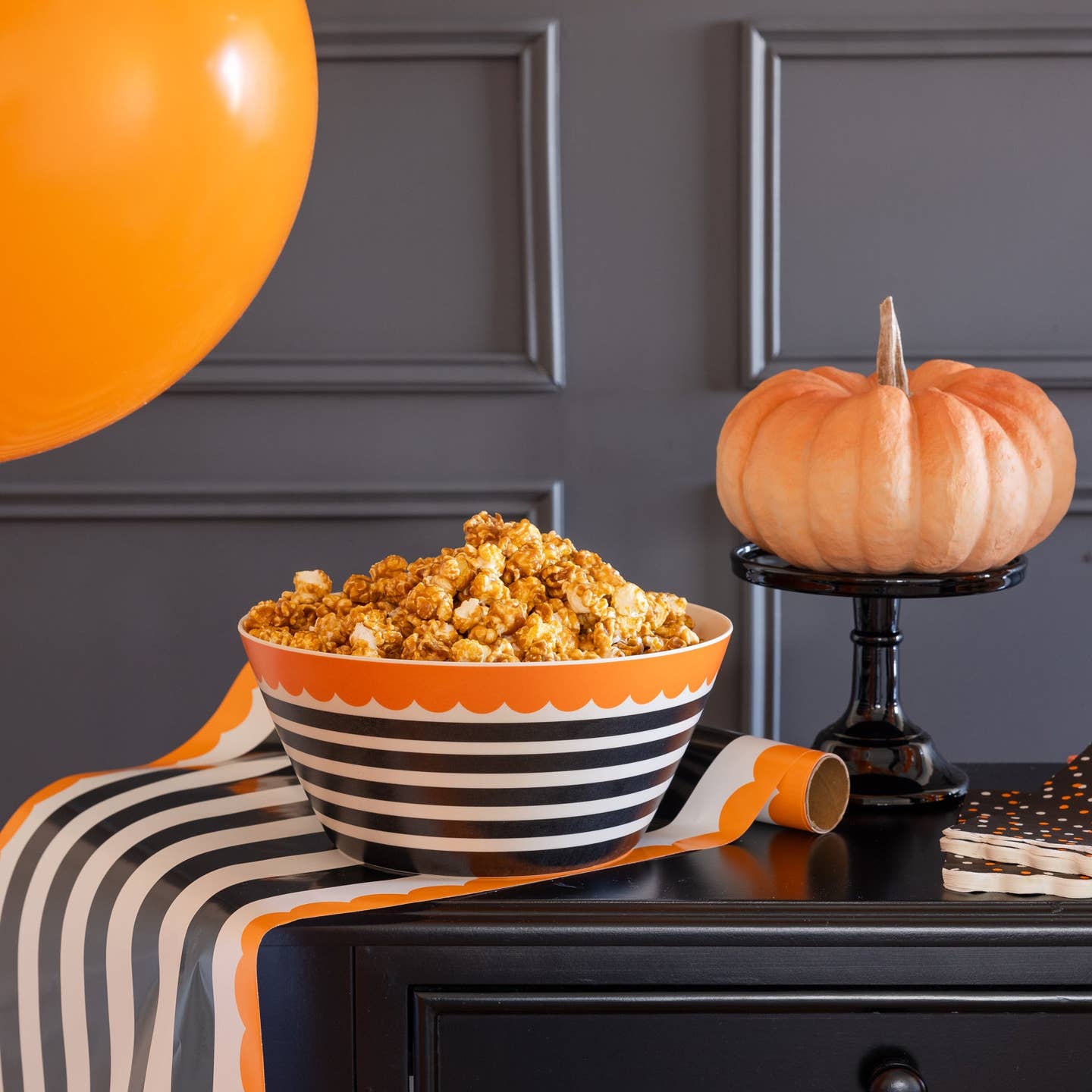 Celebrate Halloween in eco-friendly style with our Striped Bamboo Bowl! Perfect for serving spooky snacks or candy at your Halloween bash. The festive striped design adds a playful touch to your party table while being durable enough for all your ghoulish gatherings. A must-have for any Halloween host looking to make a splash!

Details:

10 inch round serving bowl
food safe
dishwasher safe
eco friendly and sustainable