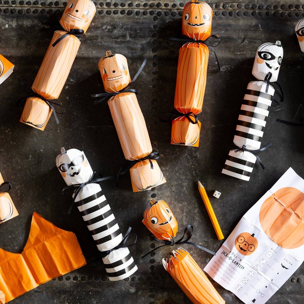 Get ready for a spooktacular celebration with our Pumpkin Crackers! These festive Halloween party favors add a pop of fun to any autumn gathering. Pull them open for a satisfying snap and discover the surprise inside! Perfect for Halloween parties, fall festivals, or pumpkin-themed celebrations. These adorable pumpkin-shaped crackers will have everyone in the Halloween spirit!
12 party crackers: Each contain a dice, a game, and a tissue crown