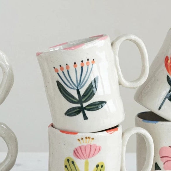 Hand-Painted Stoneware Child Size Mug - Pink