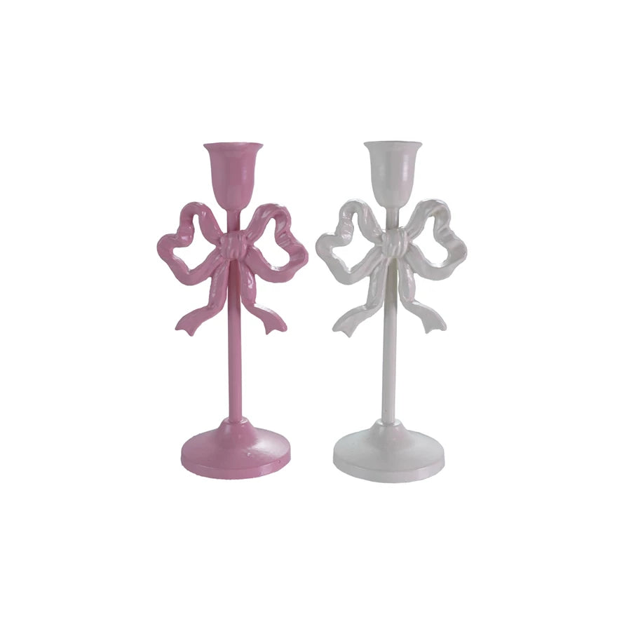 Cast Iron Bow Tall Taper Holder - 2 Color Options