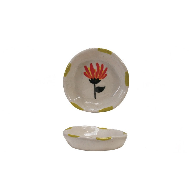 Hand-Painted Flower Stoneware Dish - Citron