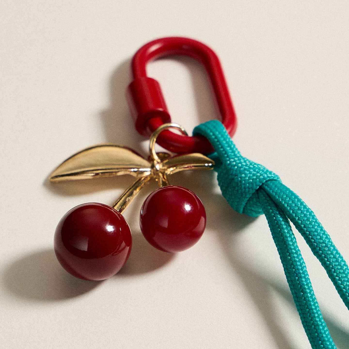 Enamel Cherry Charm Rope Keychain