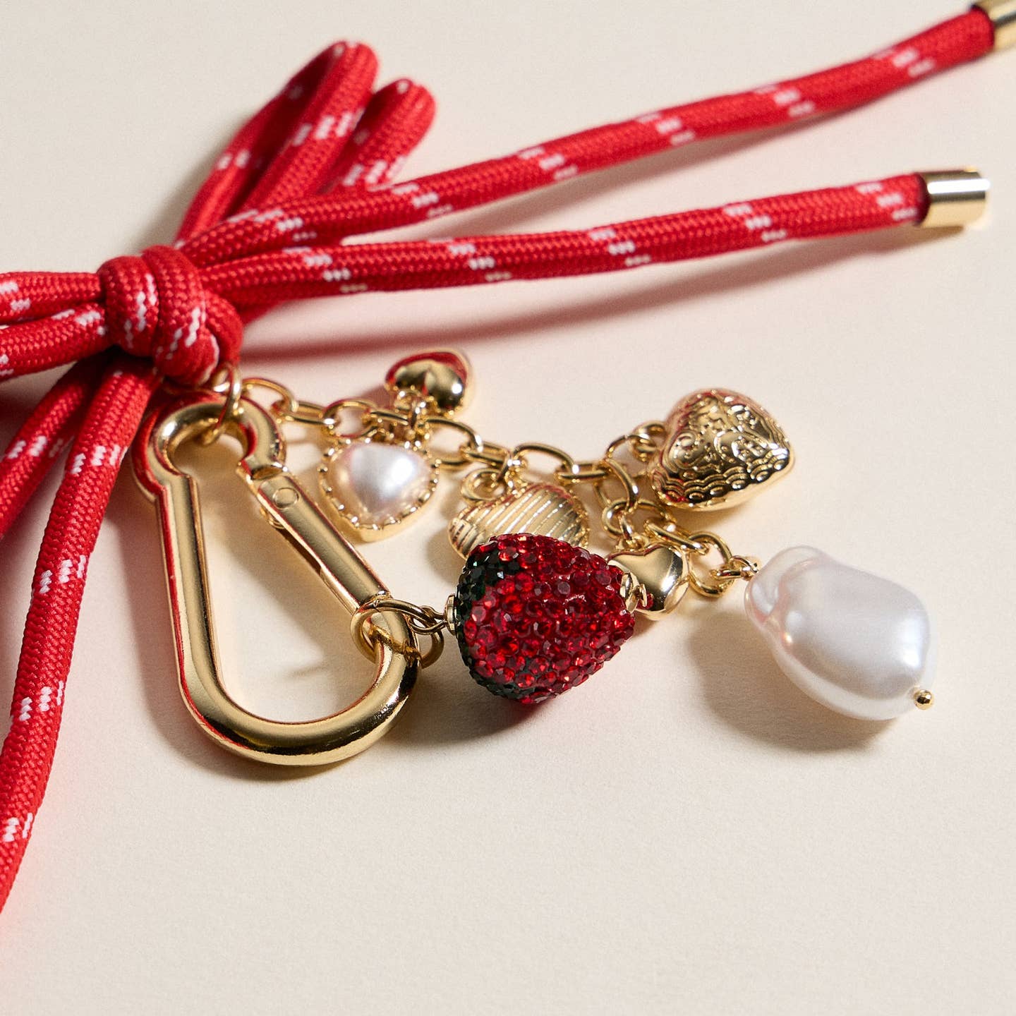 Enamel Strawberry Heart Charm Keychain