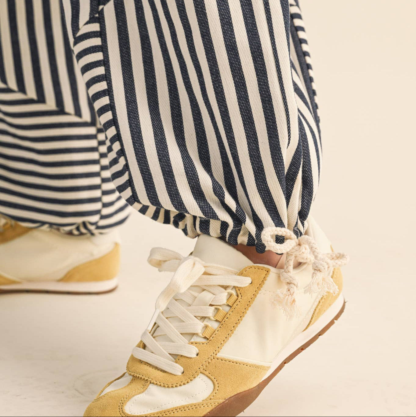Mixed Dark Blue Stripes Parachute Pants