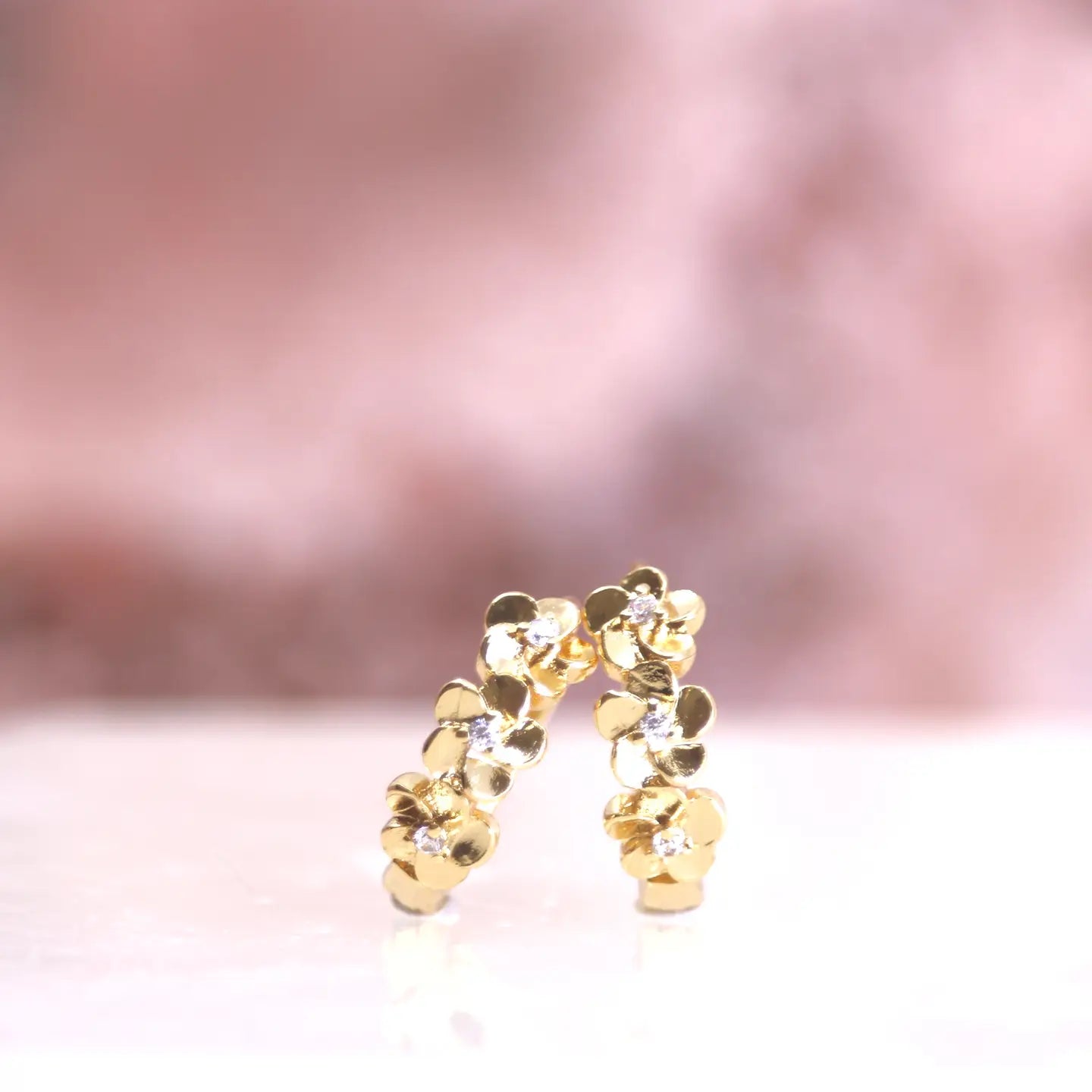 Gold Cosmos Flower Hoop Earrings