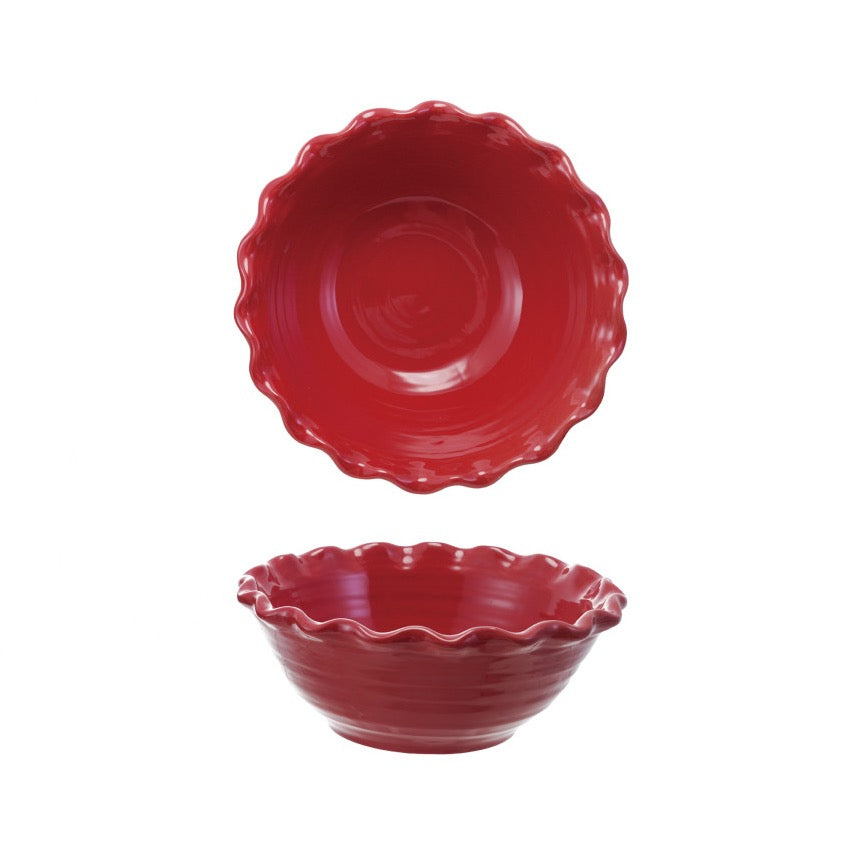 10" Round x 4"H Stoneware Scalloped Bowl, Red