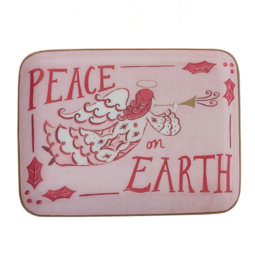 Holiday Pink Deco Enameled Metal Tray - Peace on Earth